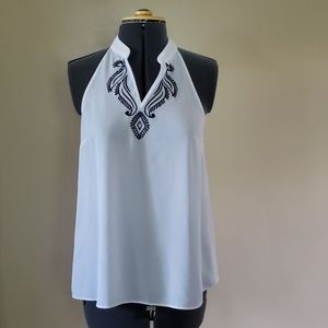 Embroidered White Sleeveless Blouse